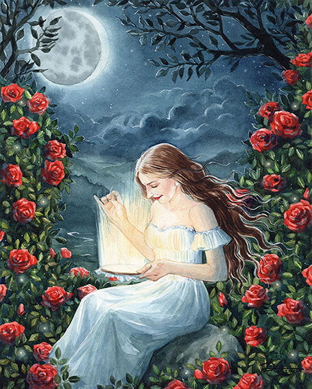 Artistic photo of a woman in a rose garden